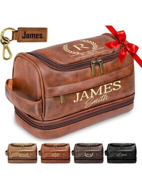 Custom Engraved Leather Toiletry Bag for Men | Perfect Gift for Him, Dad